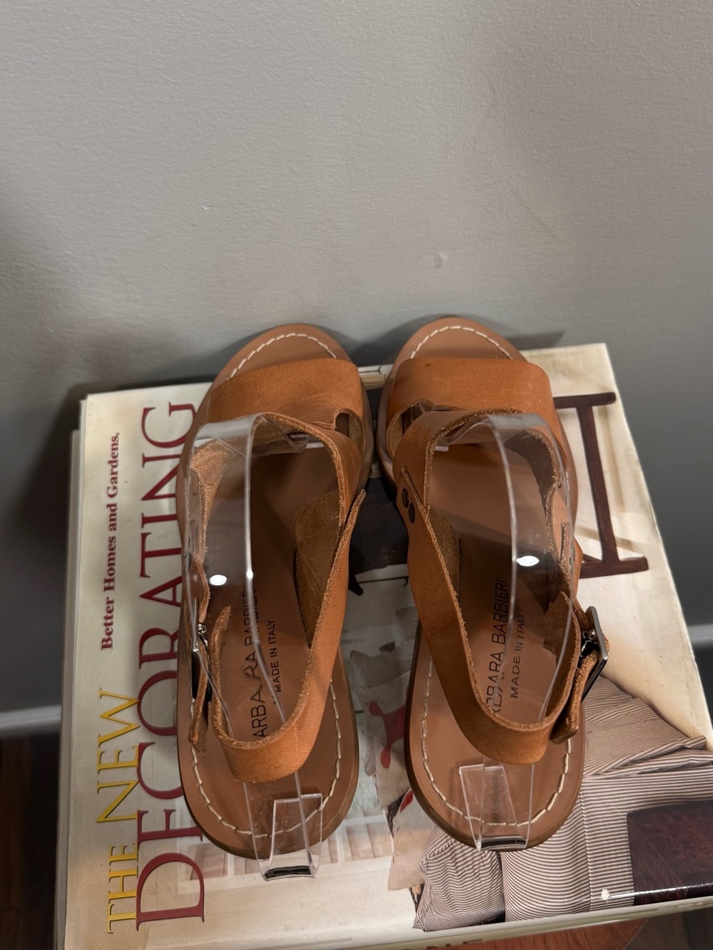 Tan Leather Open-Toe Block Heel Sandals - Stylish Slingback - Picture 11 of 16